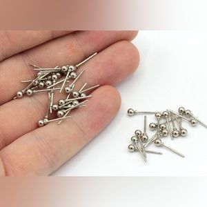 5 Pairs (10 Pieces) Rhodium Plated Ball Stud Earrings, Stainless Steel Earrings